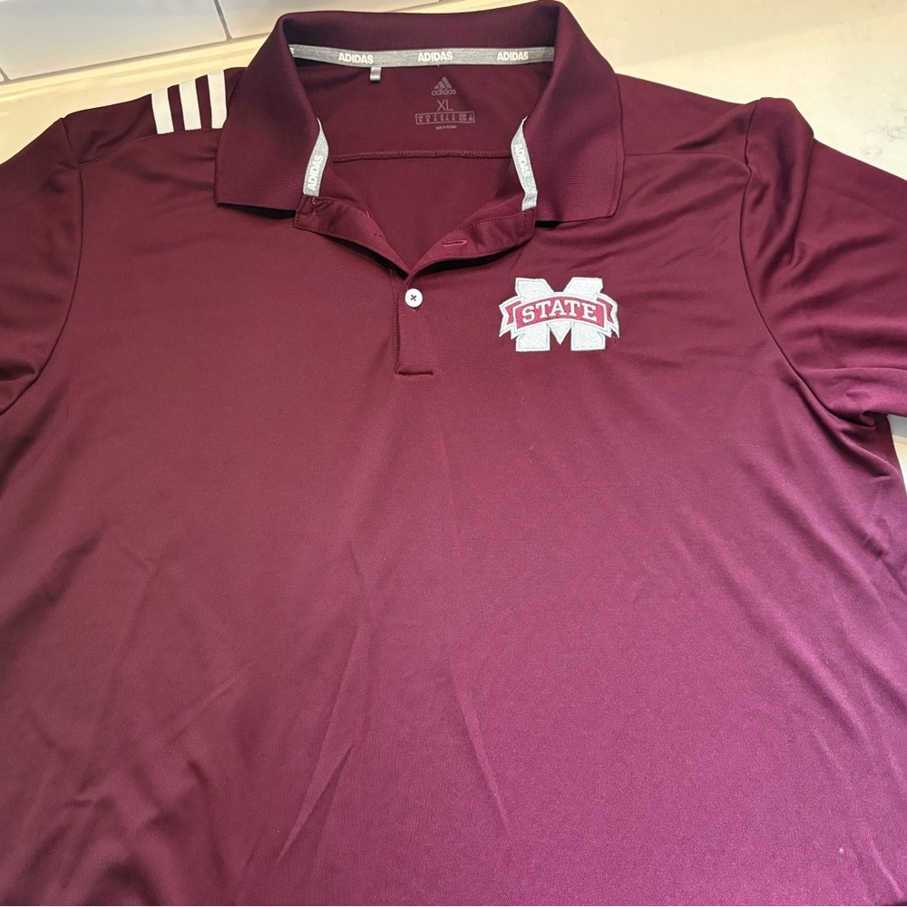 Mississippi State Embroidered Logo Adidas Maroon Polo Shirt